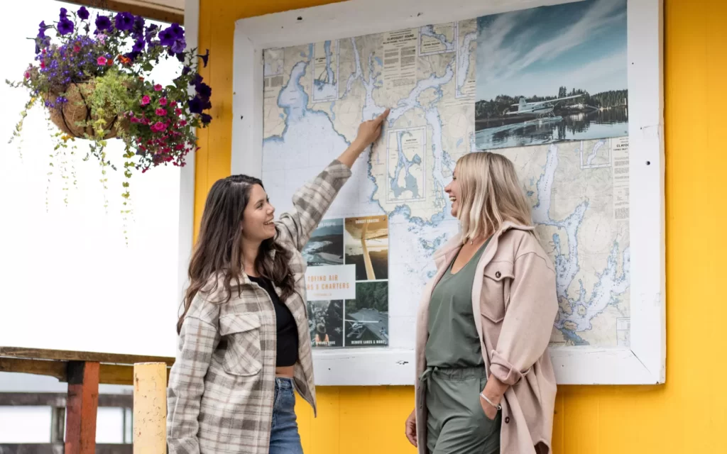 Keri and Nicola planning their next adventure with a map