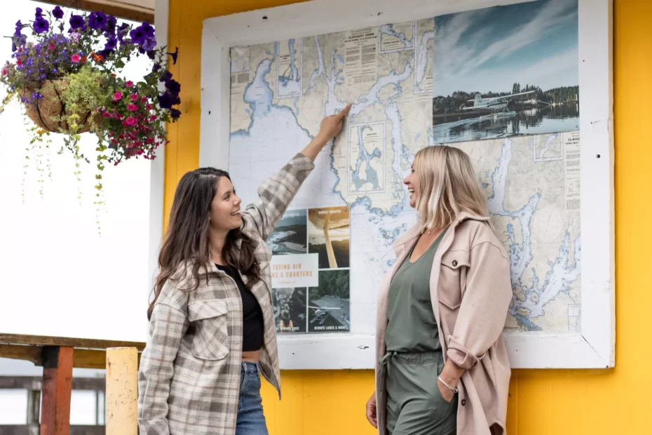 Keri and Nicola planning their next adventure with a map